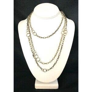 New Antique Gold Tone Layering Necklace Very Long Versatile - 7Z